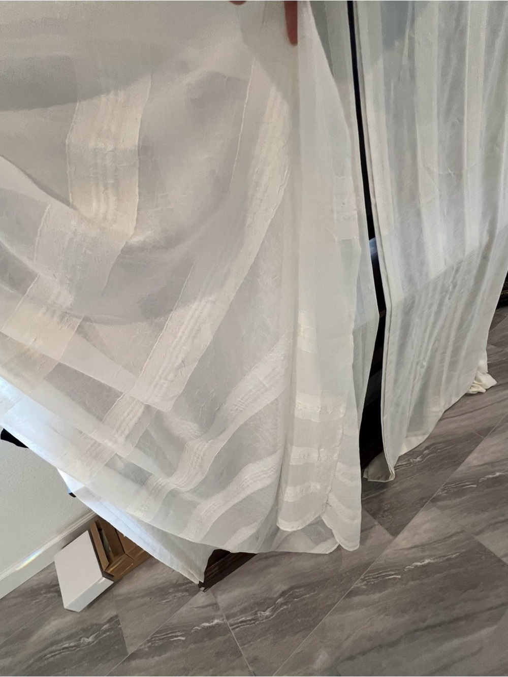 3 Pc Sheer Crush Window Beige Curtain 2 Panel and 1 Scarf  Rod Pocket - Picture 2 of 7